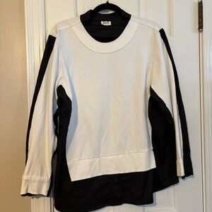 PLANET by Lauren G Two in One Sweatshirt Top in White Black